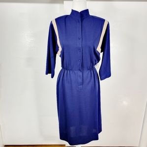 Vintage Geometric Willi of California Long Sleeve Shirt Dress in Navy Blue & Tan